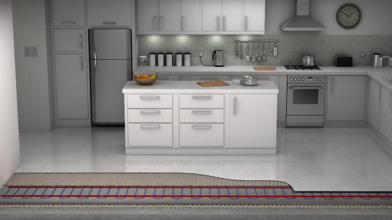 electric underfloor heating system in the kitchen